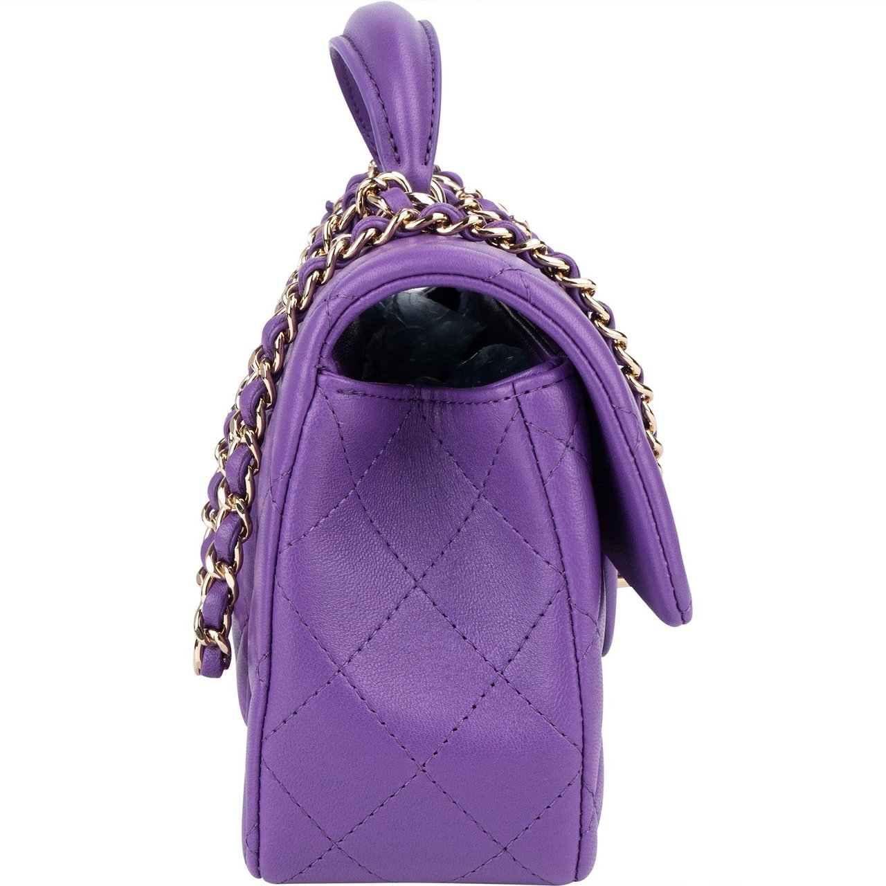 Chanel Chanel Quilted Lambskin Mini Top Handle Single Flap Crossbody Bag Paars