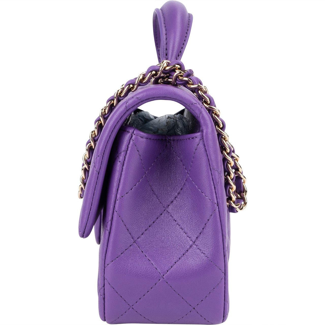 Chanel Chanel Quilted Lambskin Mini Top Handle Single Flap Crossbody Bag Paars