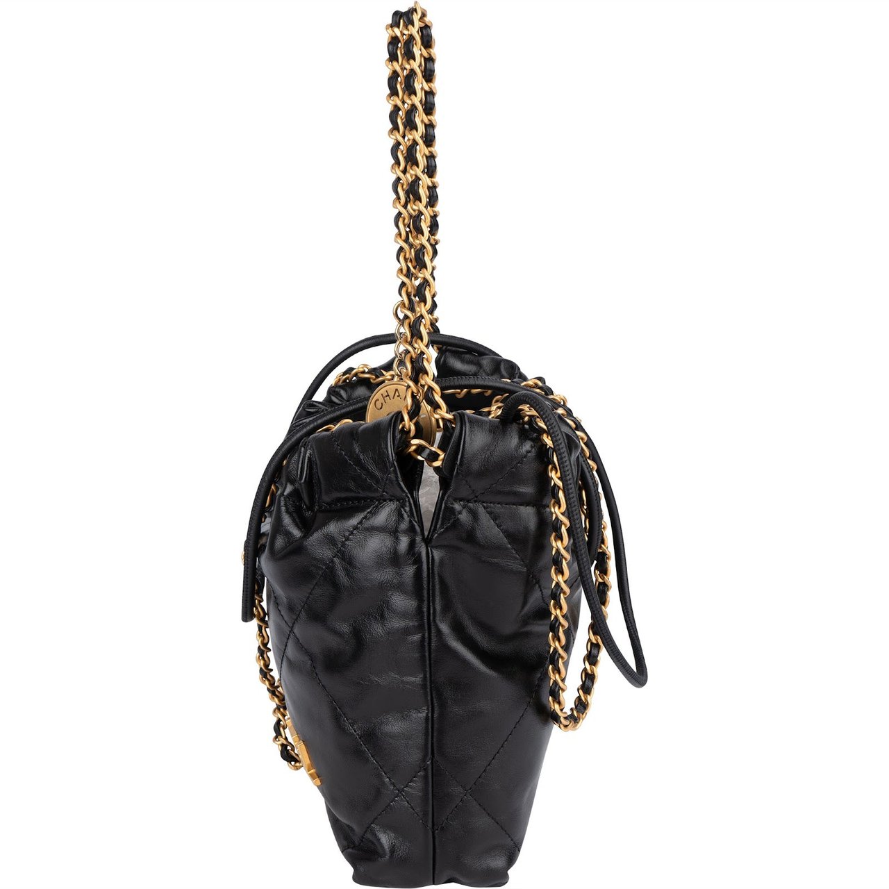 Chanel 22 Stitching Lambskin Small Drawstring Bag Handbag Zwart