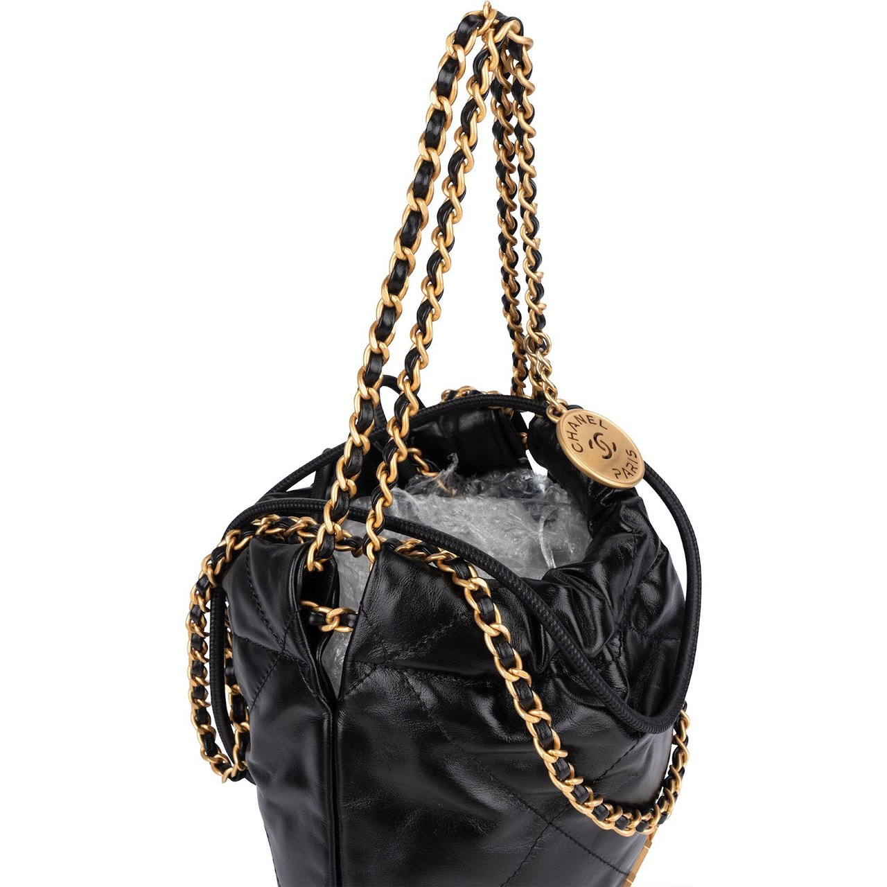 Chanel Chanel 22 Stitching Lambskin Small Drawstring Bag Handbag Zwart