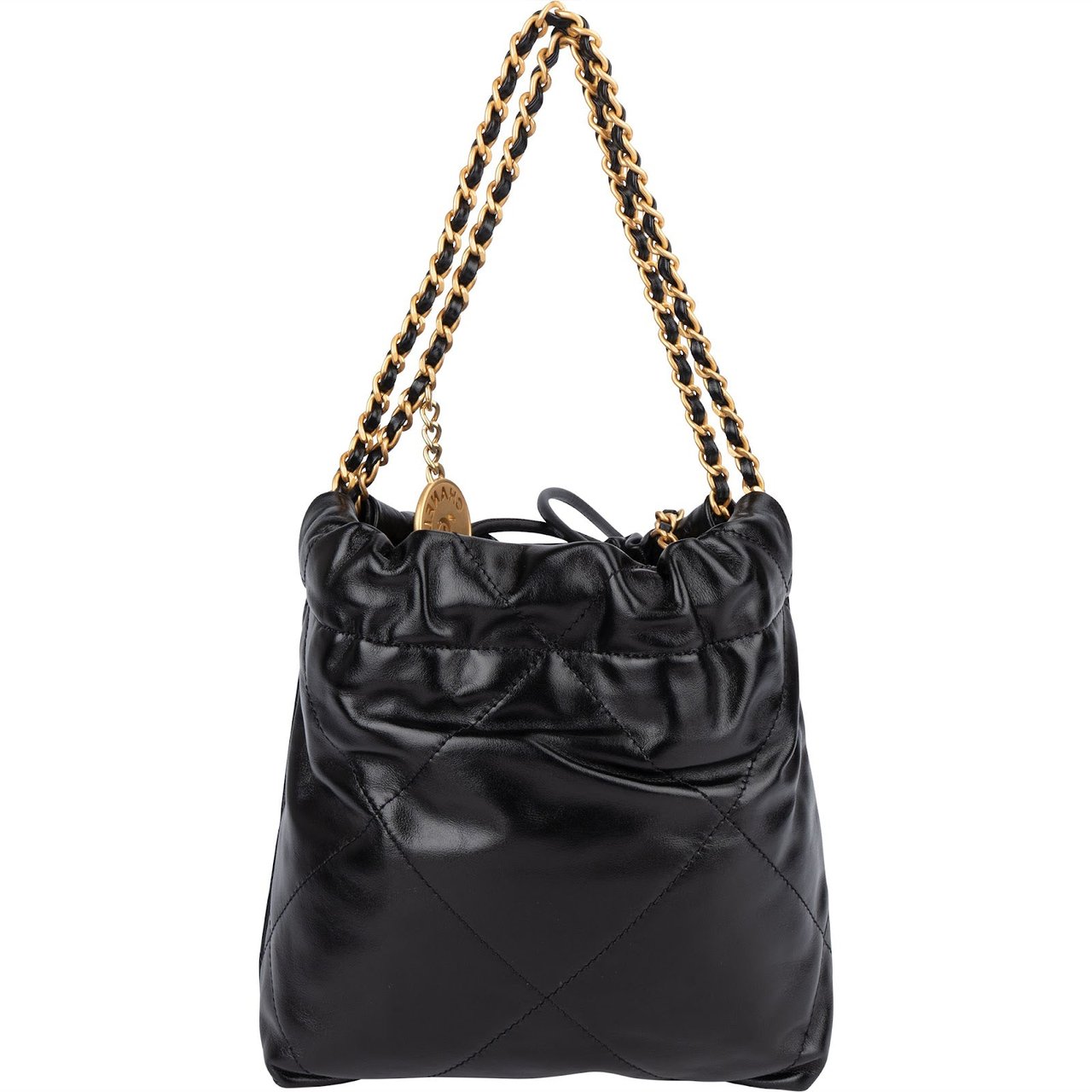 Chanel Chanel 22 Stitching Lambskin Small Drawstring Bag Handbag Zwart