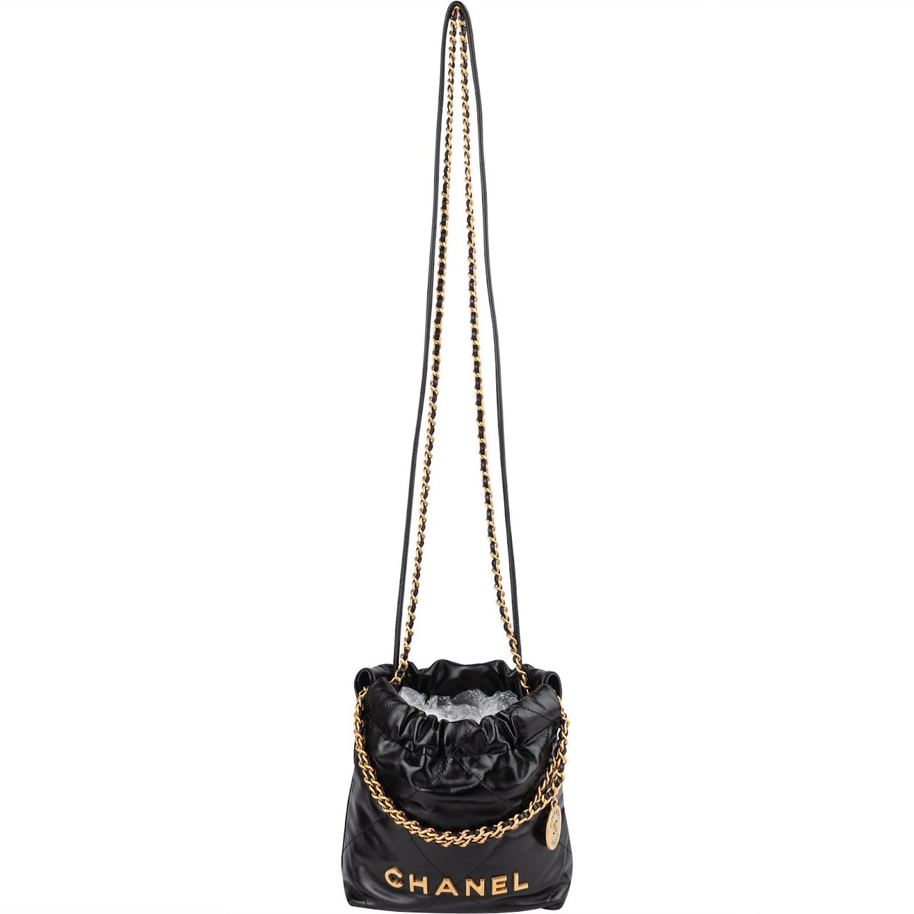 Chanel Chanel 22 Stitching Lambskin Small Drawstring Bag Handbag Zwart