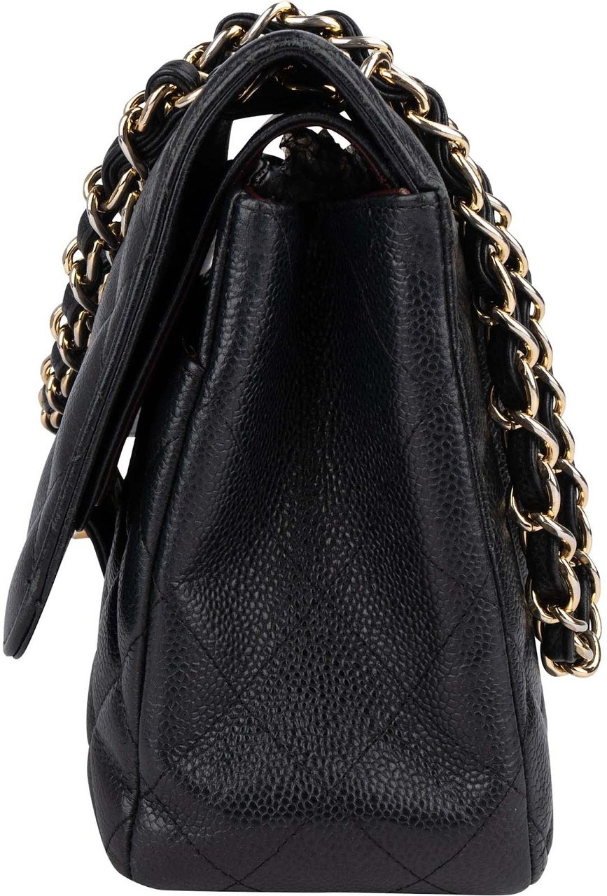Chanel Chanel Quilted Caviar Leather Jumbo Double Flap Crossbody Bag Zwart