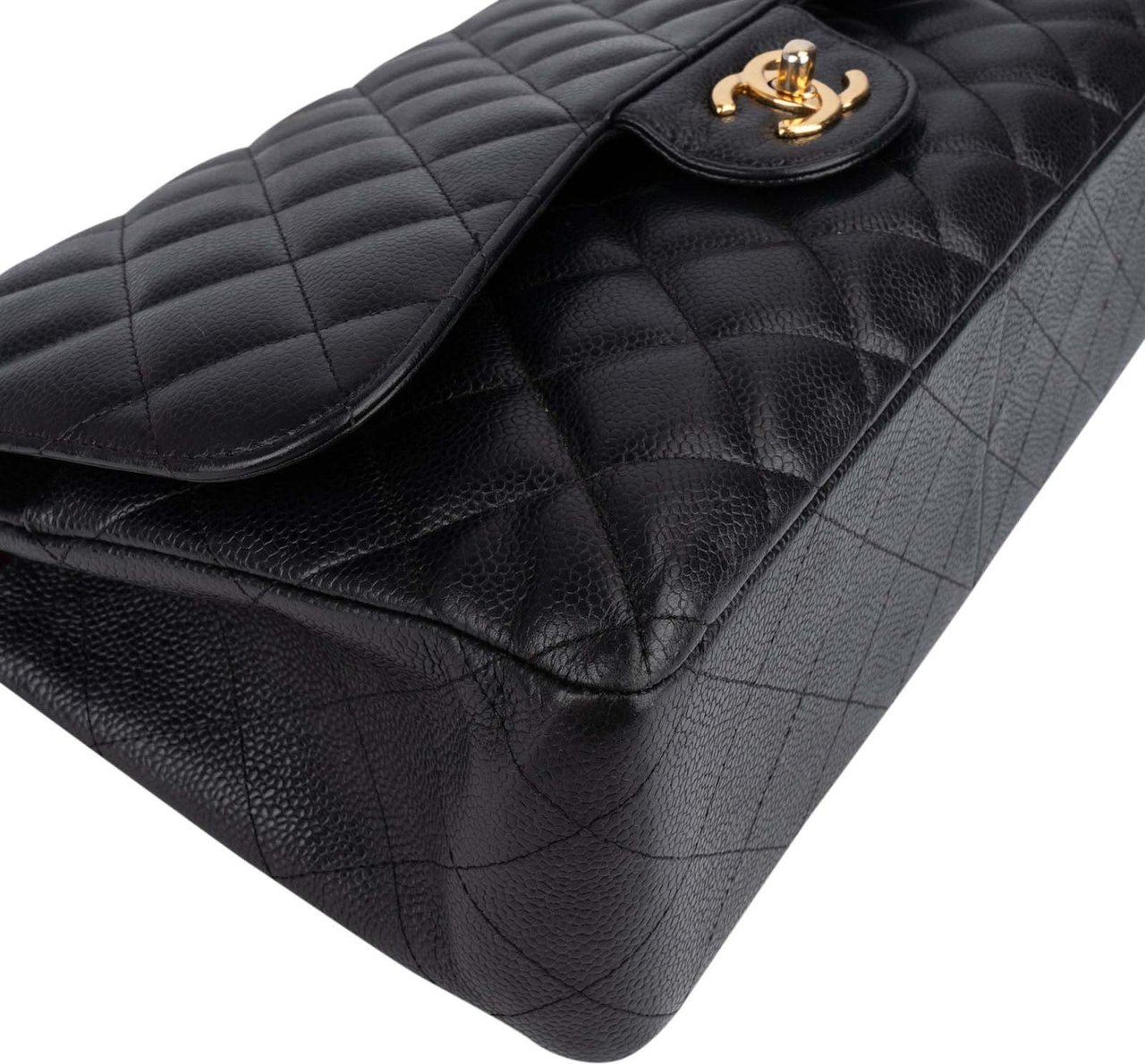 Chanel Chanel Quilted Caviar Leather Jumbo Double Flap Crossbody Bag Zwart