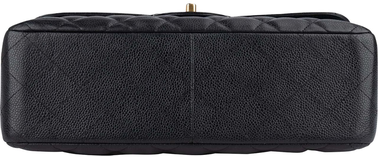 Chanel Chanel Quilted Caviar Leather Jumbo Double Flap Crossbody Bag Zwart