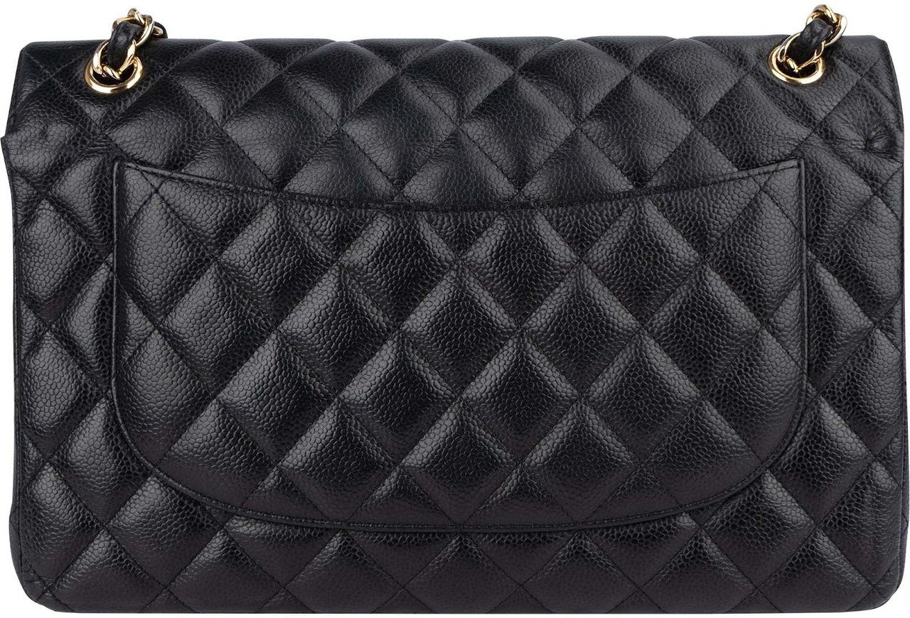 Chanel Chanel Quilted Caviar Leather Jumbo Double Flap Crossbody Bag Zwart