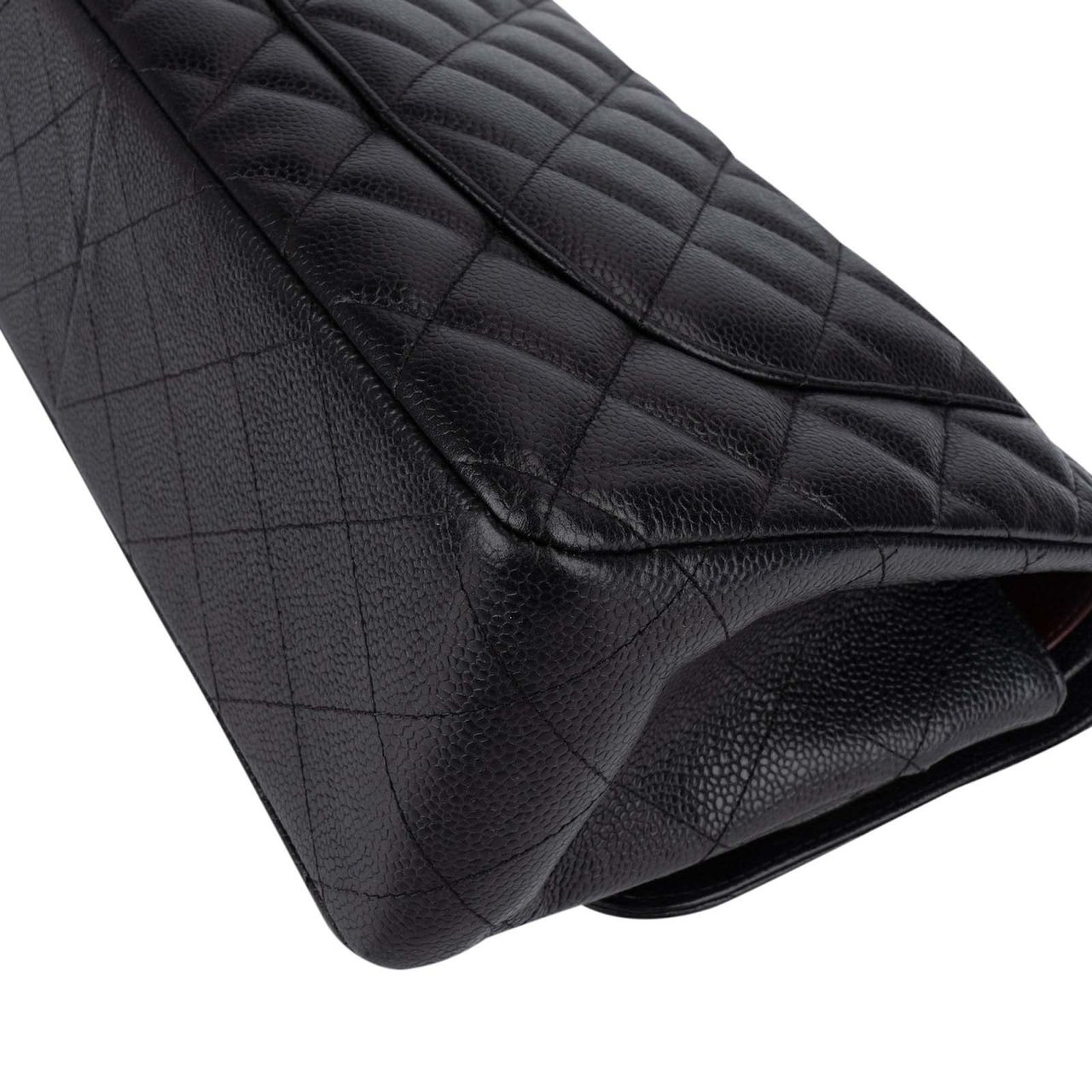 Chanel Chanel Quilted Caviar Leather Jumbo Double Flap Crossbody Bag Zwart