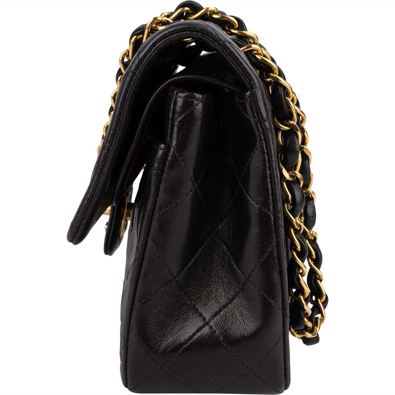 Chanel Chanel Quilted Lambskin 24K Gold Small Double Flap Crossbody Bag Zwart