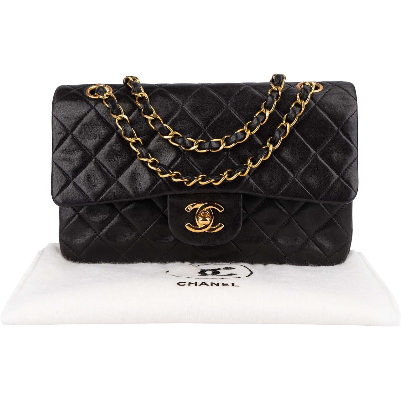 Chanel Chanel Quilted Lambskin 24K Gold Small Double Flap Crossbody Bag Zwart