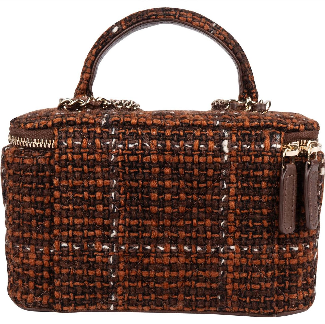 Chanel Chanel Stitching Tweed Vanity Case Crossbody Bag Bruin