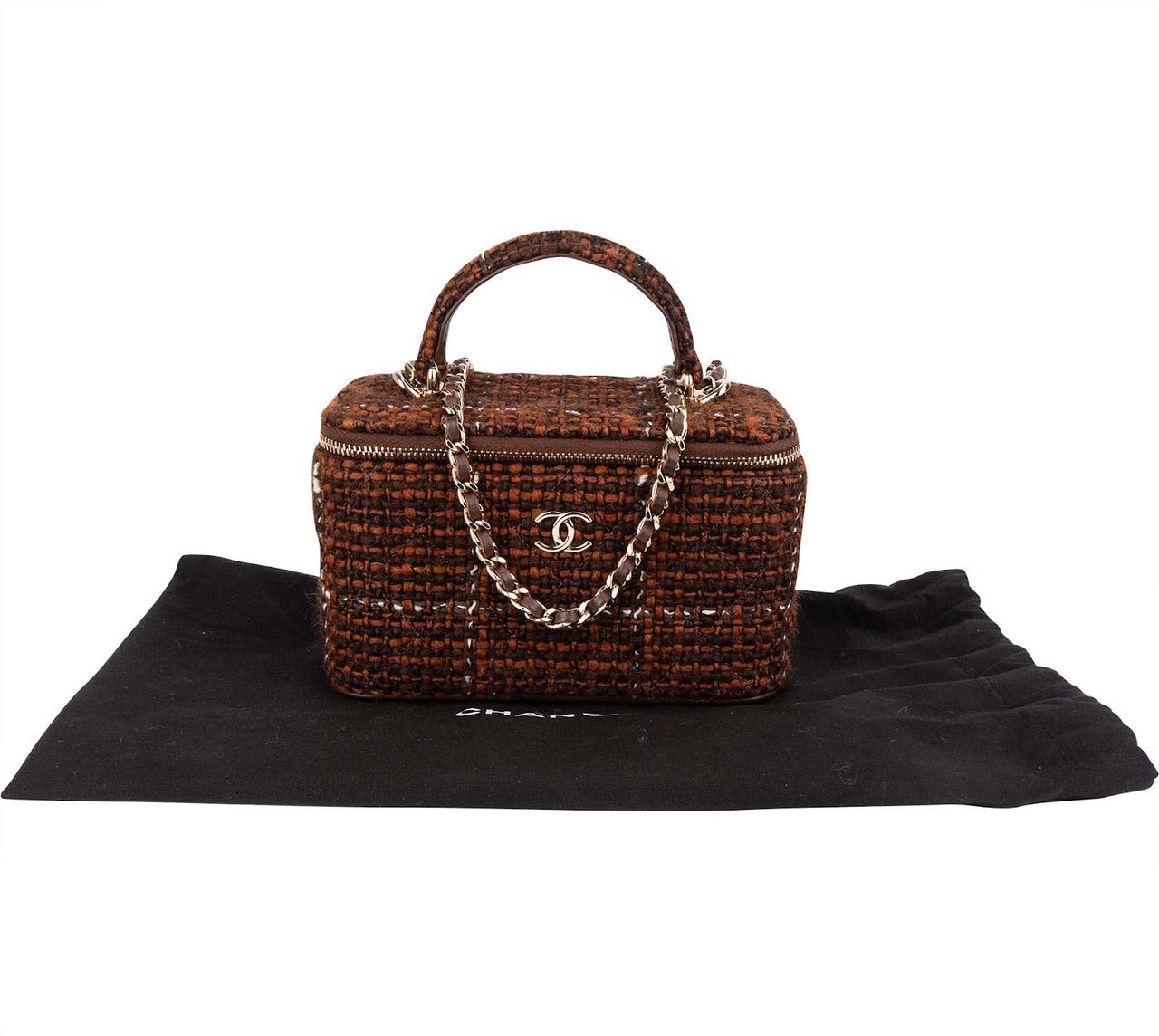 Chanel Chanel Stitching Tweed Vanity Case Crossbody Bag Bruin