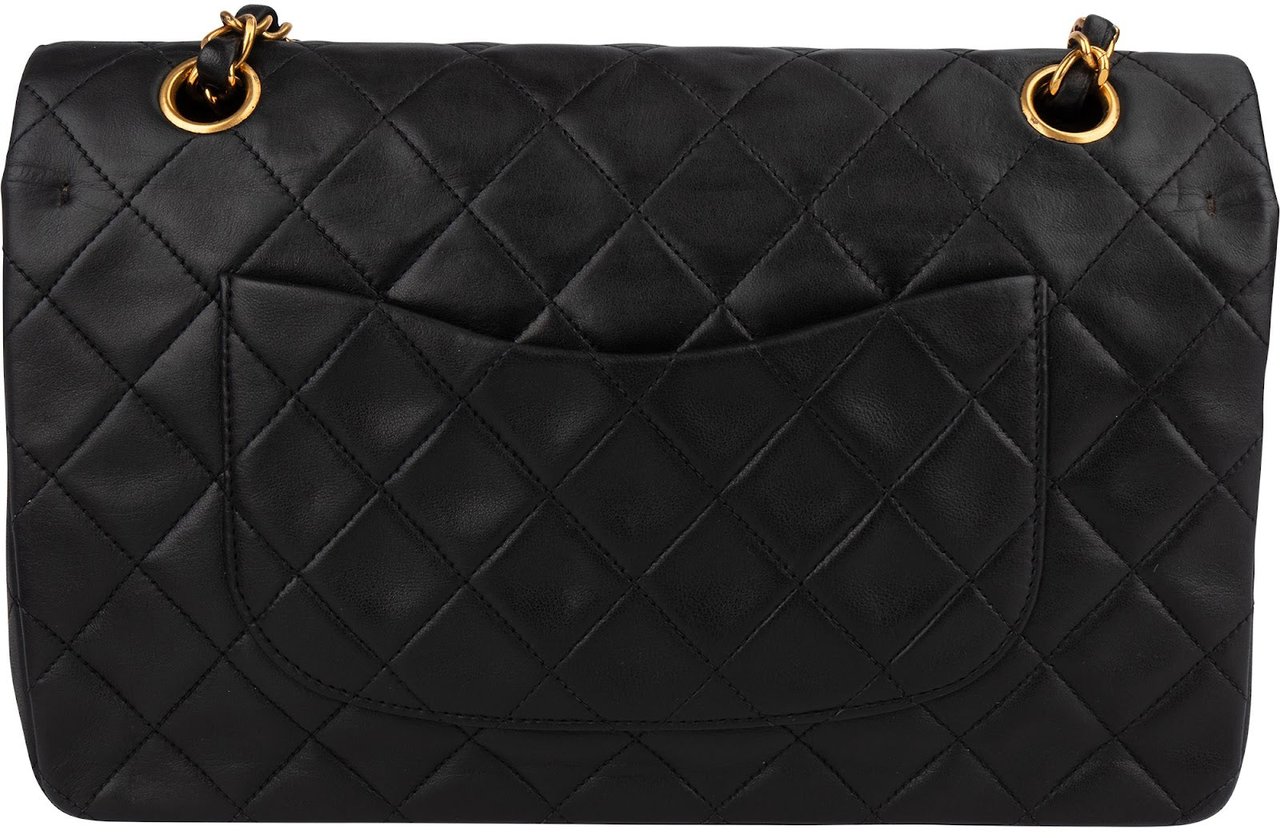 Chanel Chanel Quilted Lambskin 24K Gold Medium Double Flap Crossbody Bag Zwart