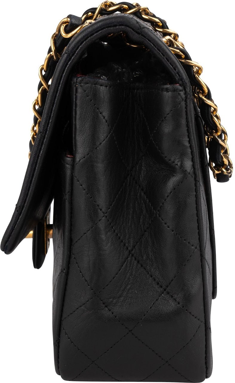 Chanel Chanel Quilted Lambskin 24K Gold Single Flap Shoulder Bag Zwart