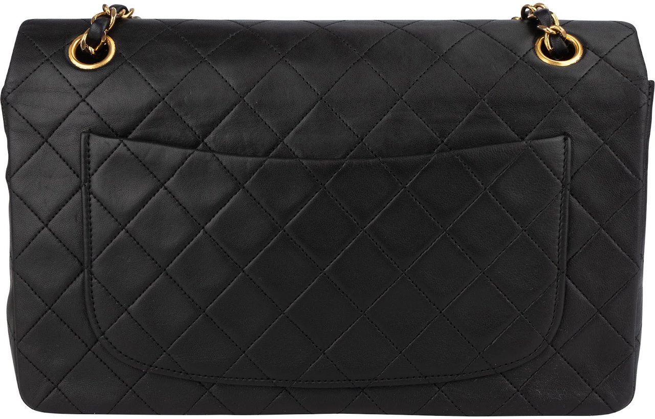 Chanel Chanel Quilted Lambskin 24K Gold Single Flap Shoulder Bag Zwart