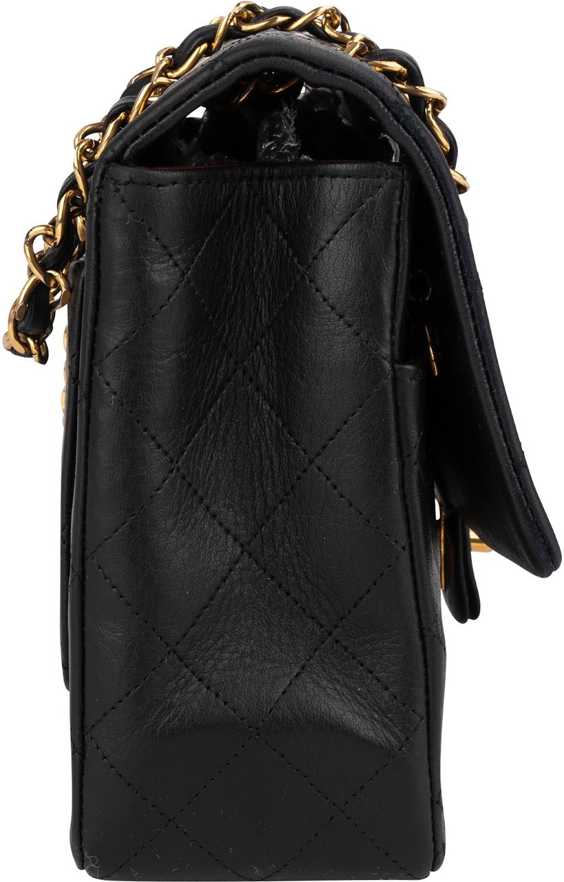 Chanel Chanel Quilted Lambskin 24K Gold Single Flap Shoulder Bag Zwart