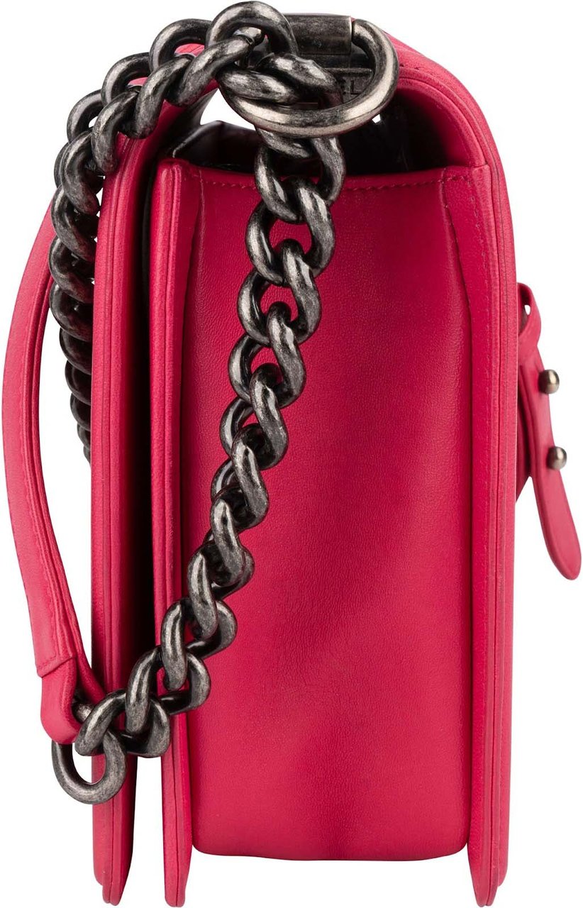 Chanel Chanel Quilted Lambskin CC Boy Single Flap Crossbody Bag Rood