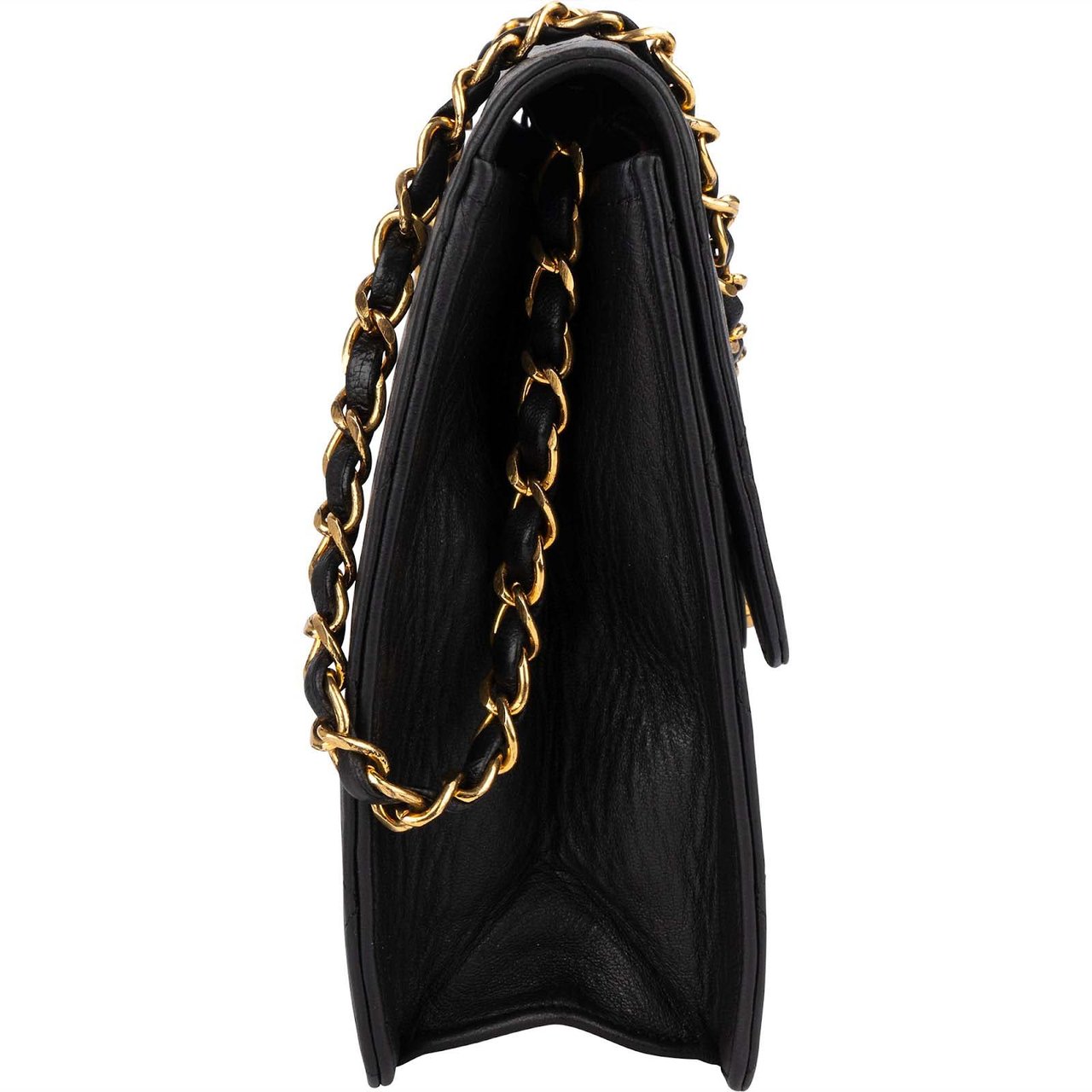 Chanel Chanel Quilted Lambskin 24K Gold Single Flap Crossbody Bag Zwart