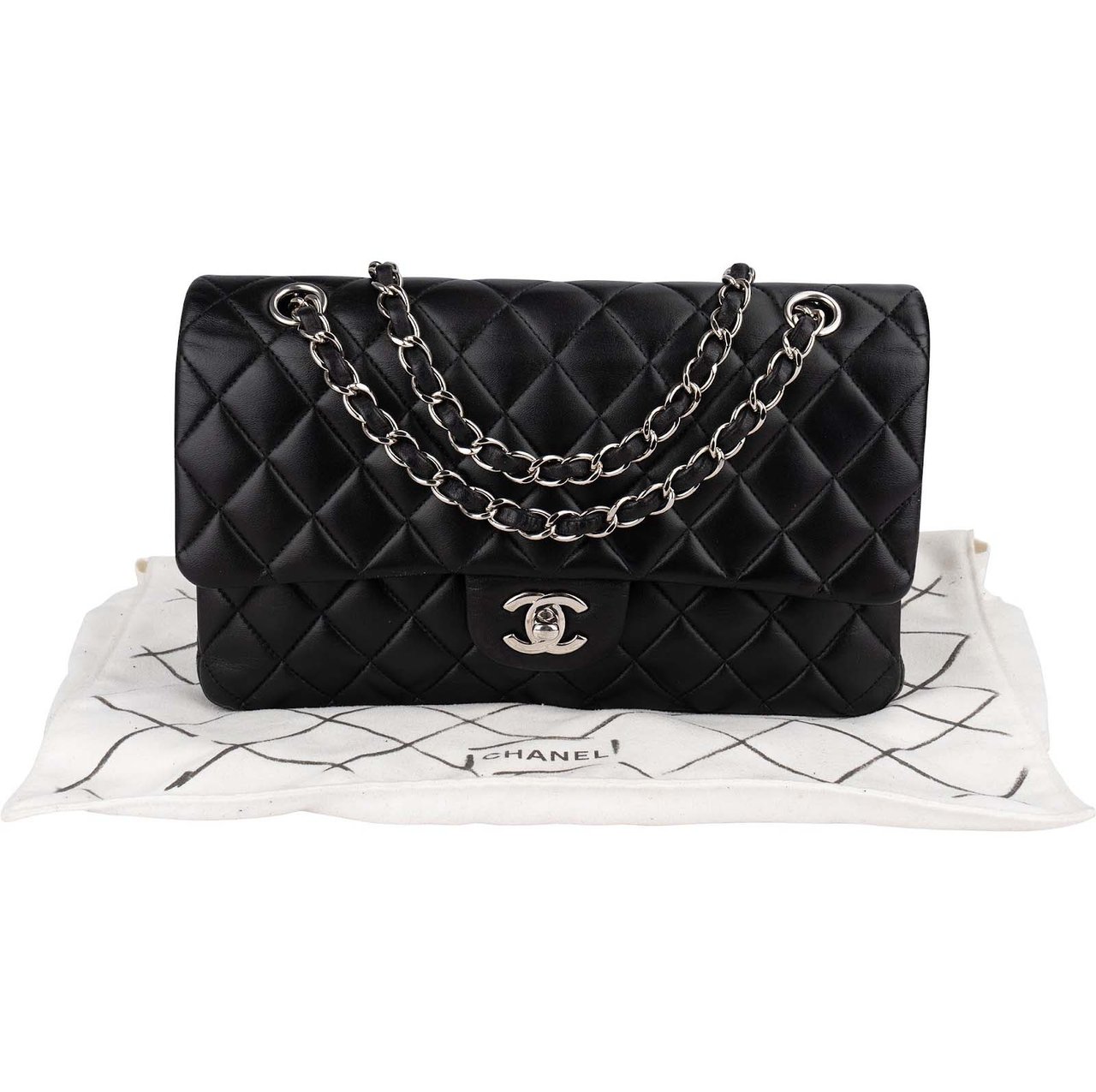 Chanel Chanel Quilted Lambskin Medium Double Flap Crossbody Bag Zwart