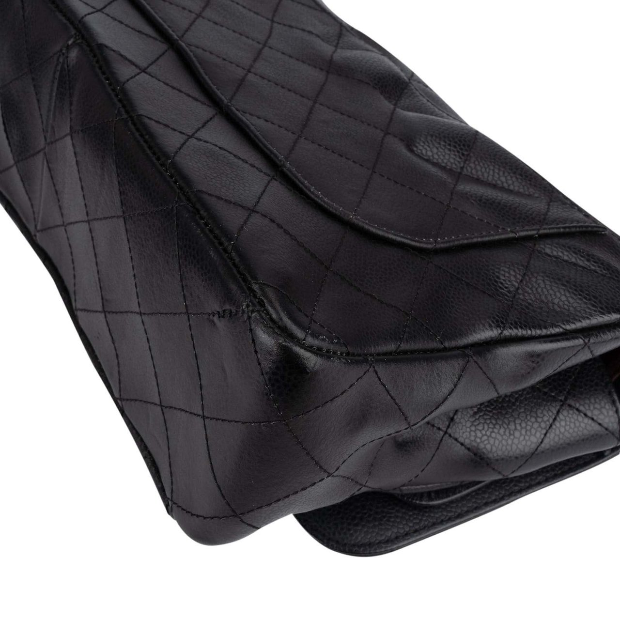 Chanel Chanel Quilted Caviar Leather Jumbo Double Flap Crossbody Bag Zwart