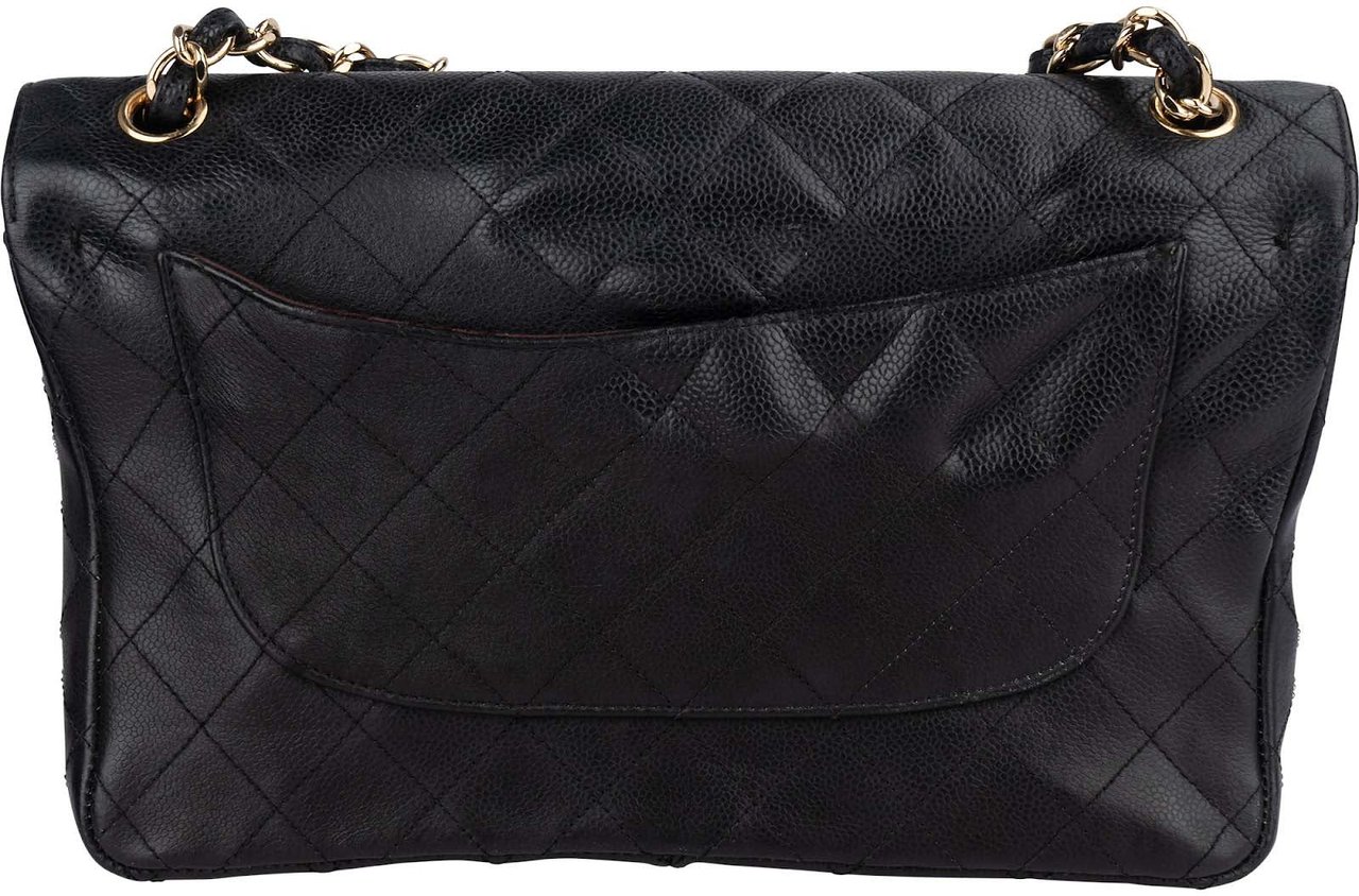 Chanel Chanel Quilted Caviar Leather Jumbo Double Flap Crossbody Bag Zwart