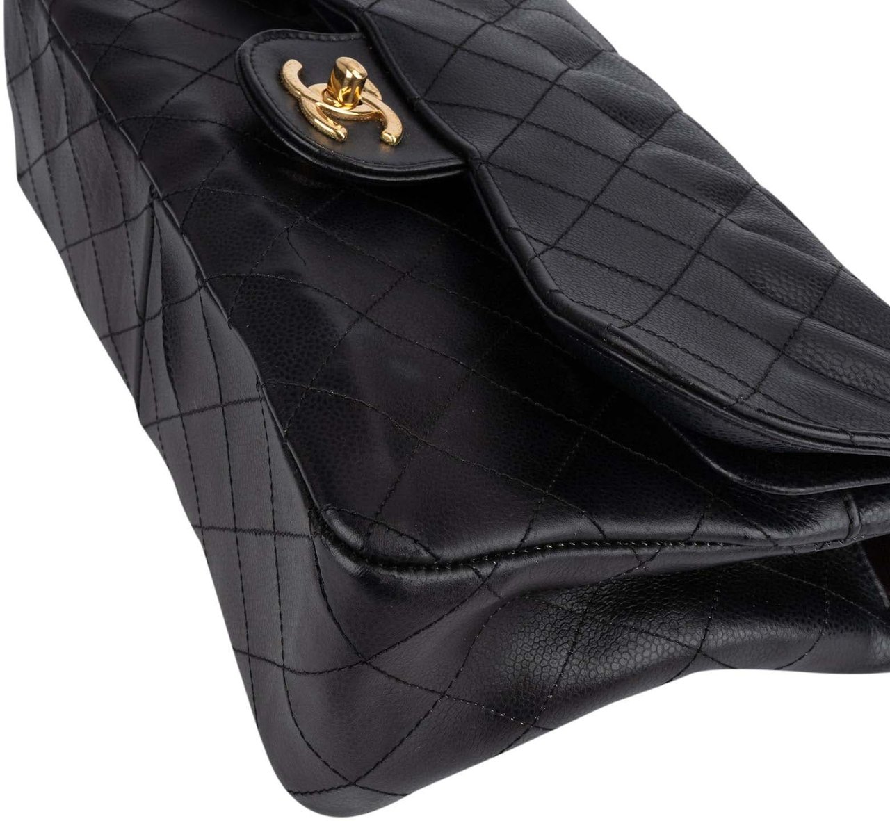 Chanel Chanel Quilted Caviar Leather Jumbo Double Flap Crossbody Bag Zwart