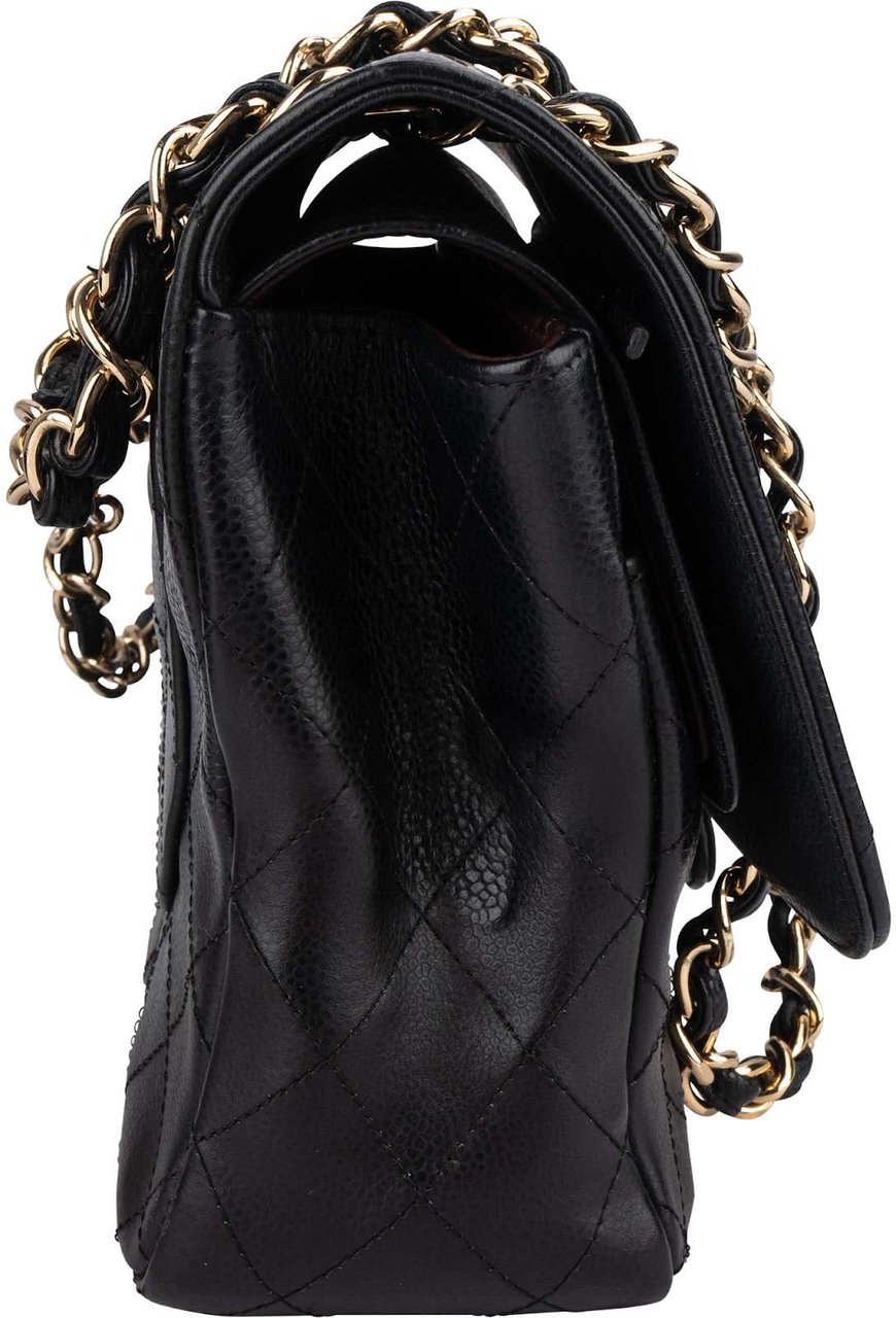 Chanel Chanel Quilted Caviar Leather Jumbo Double Flap Crossbody Bag Zwart
