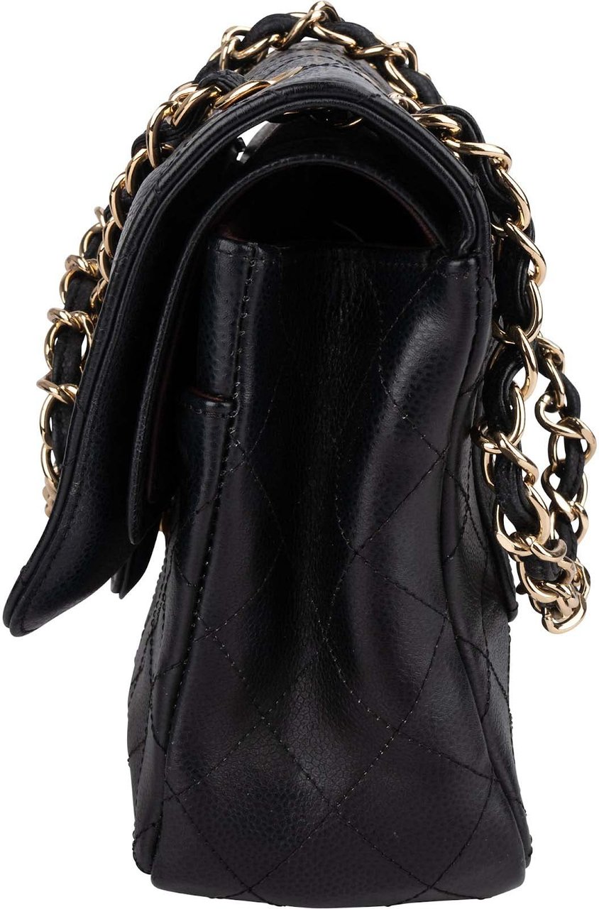 Chanel Chanel Quilted Caviar Leather Jumbo Double Flap Crossbody Bag Zwart