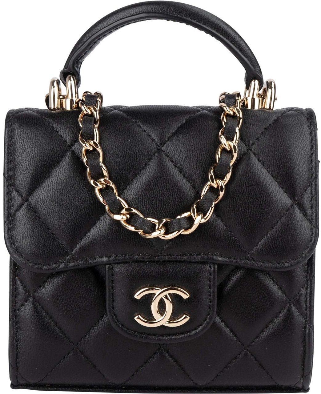 Chanel Chanel Quilted Lambskin Mini Single Flap with Top Handle Crossbody Bag Zwart