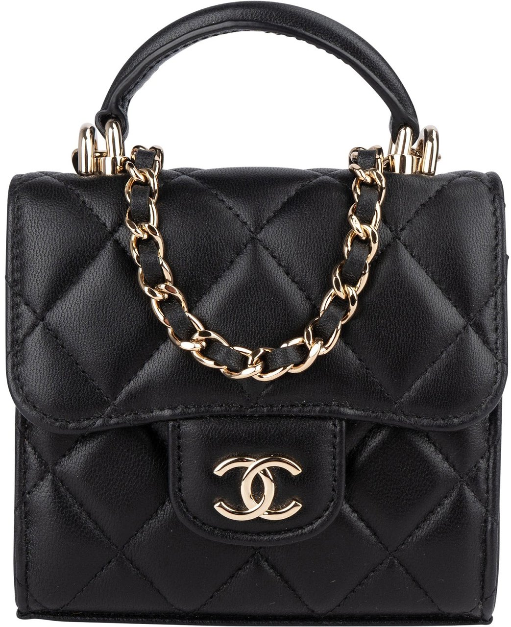 Chanel Quilted Lambskin Mini Single Flap with Top Handle Crossbody Bag Zwart