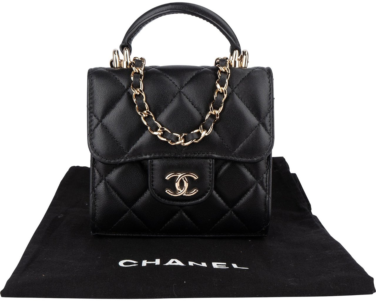 Chanel Quilted Lambskin Mini Single Flap with Top Handle Crossbody Bag Zwart