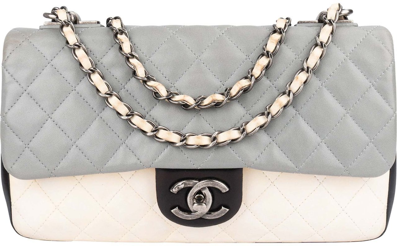 Chanel Chanel Quilted Tricolor Lambskin Single Flap Crossbody Bag Donkergrijs