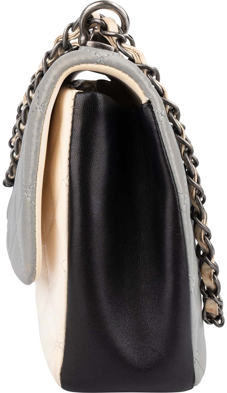 Chanel Chanel Quilted Tricolor Lambskin Single Flap Crossbody Bag Donkergrijs