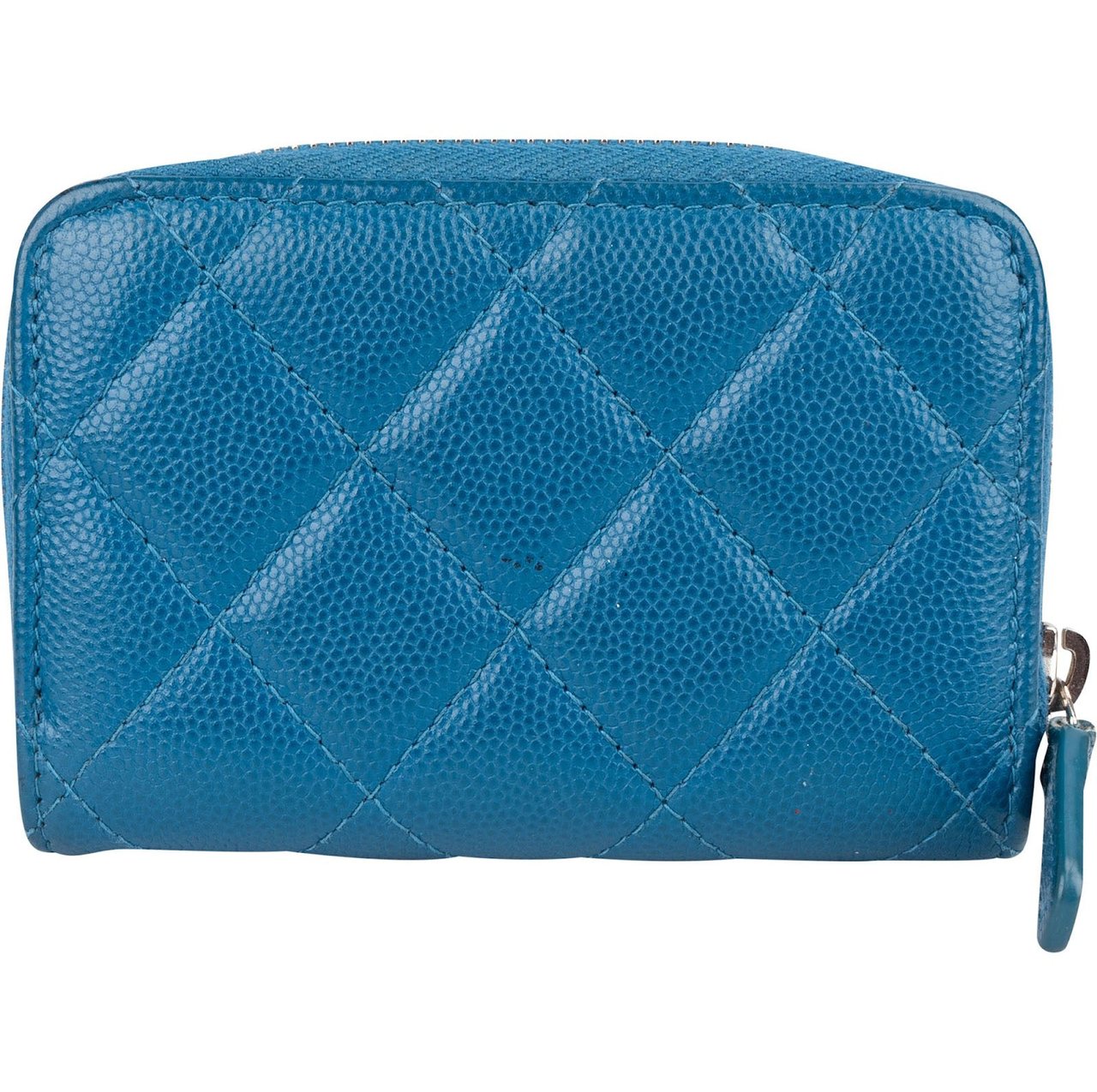 Chanel Chanel Quilted Caviar Leather Zip Around Mini Wallet Blauw