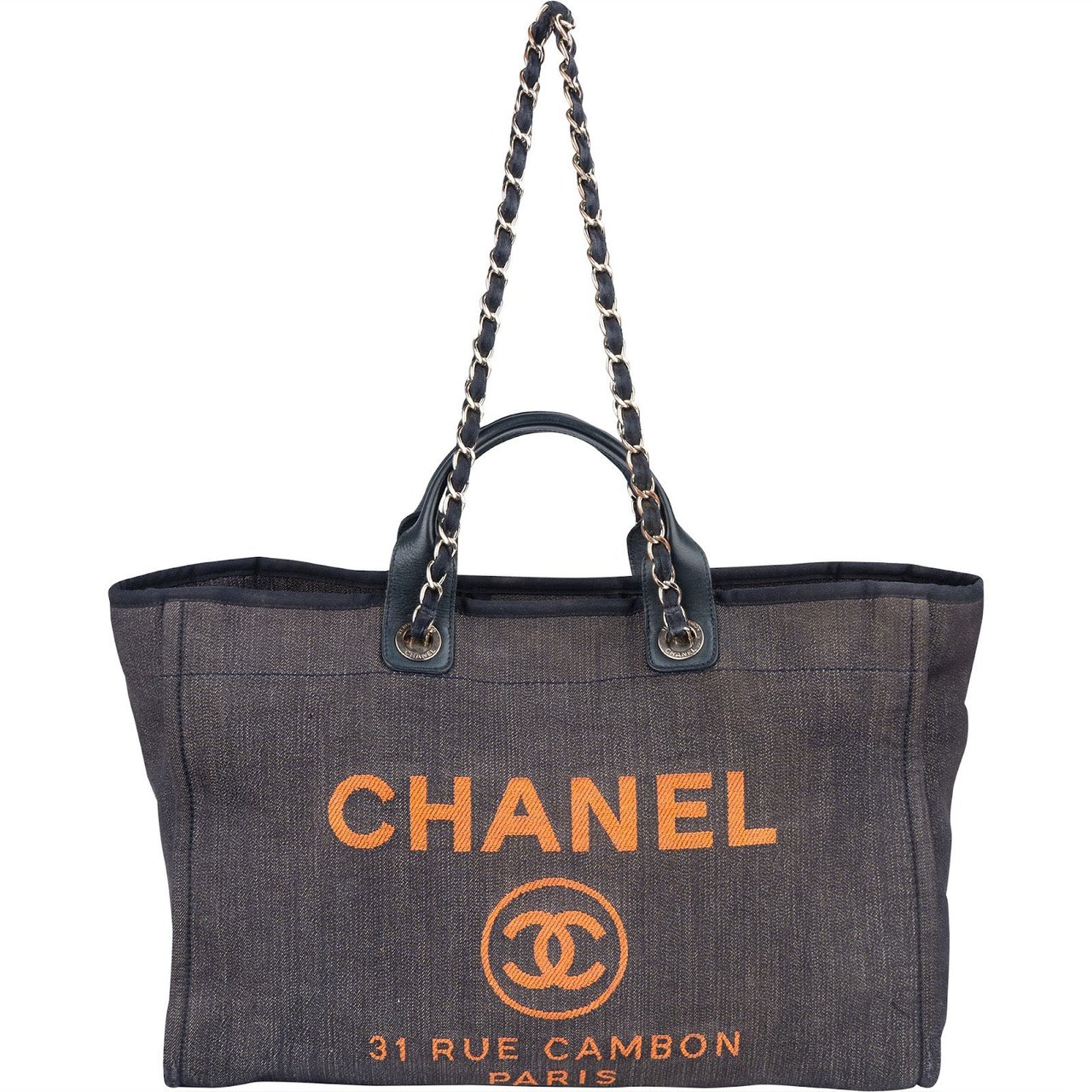 Chanel Denim Deauville Tote Shoulder Bag Blauw