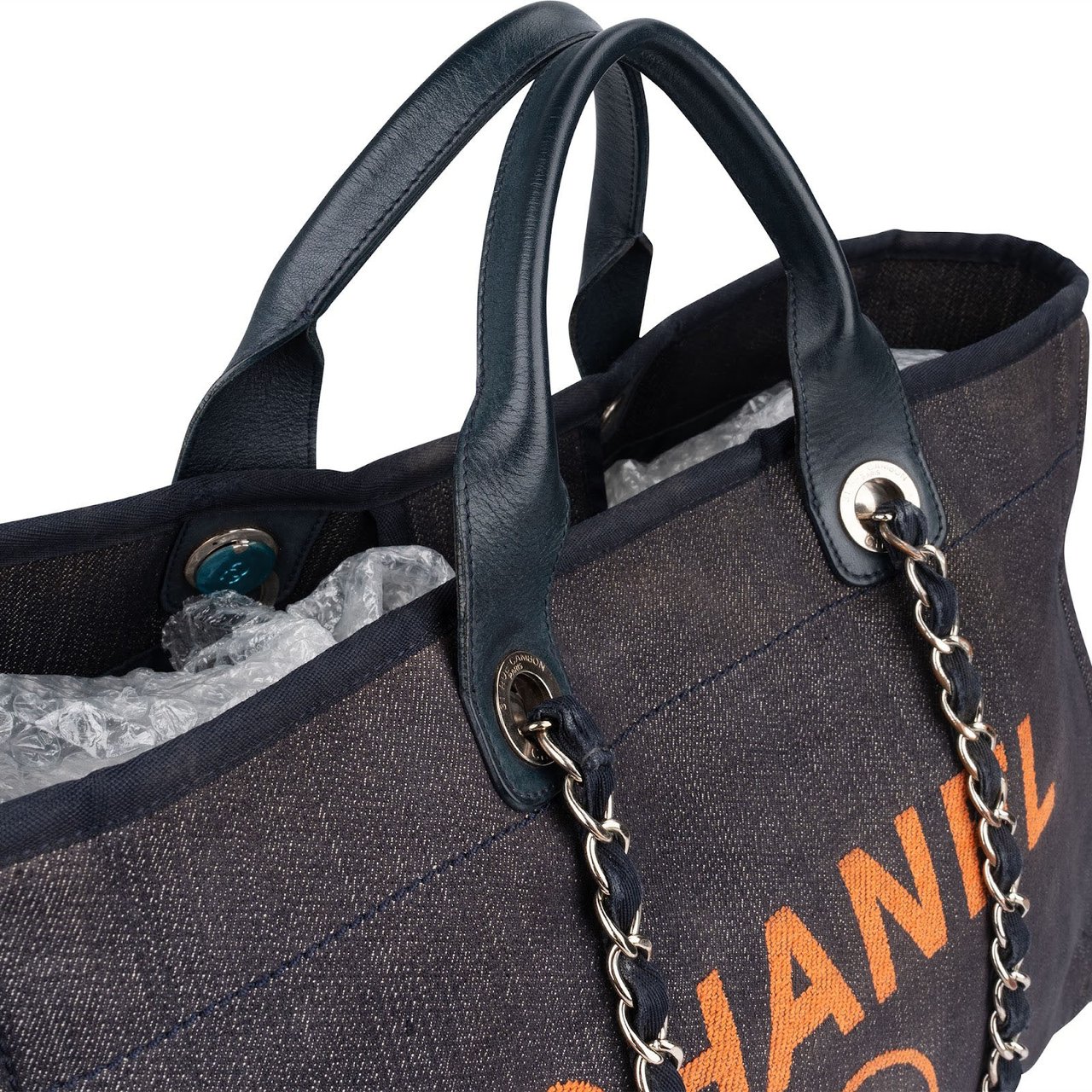 Chanel Denim Deauville Tote Shoulder Bag Blauw