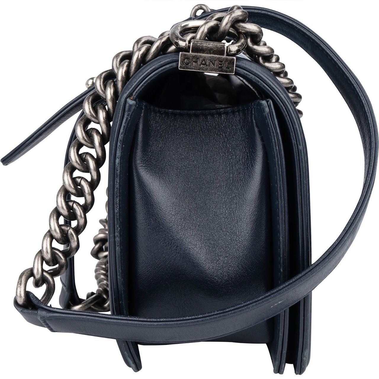 Chanel Chanel Quilted Lambskin Boy Single Flap Crossbody Bag Blauw