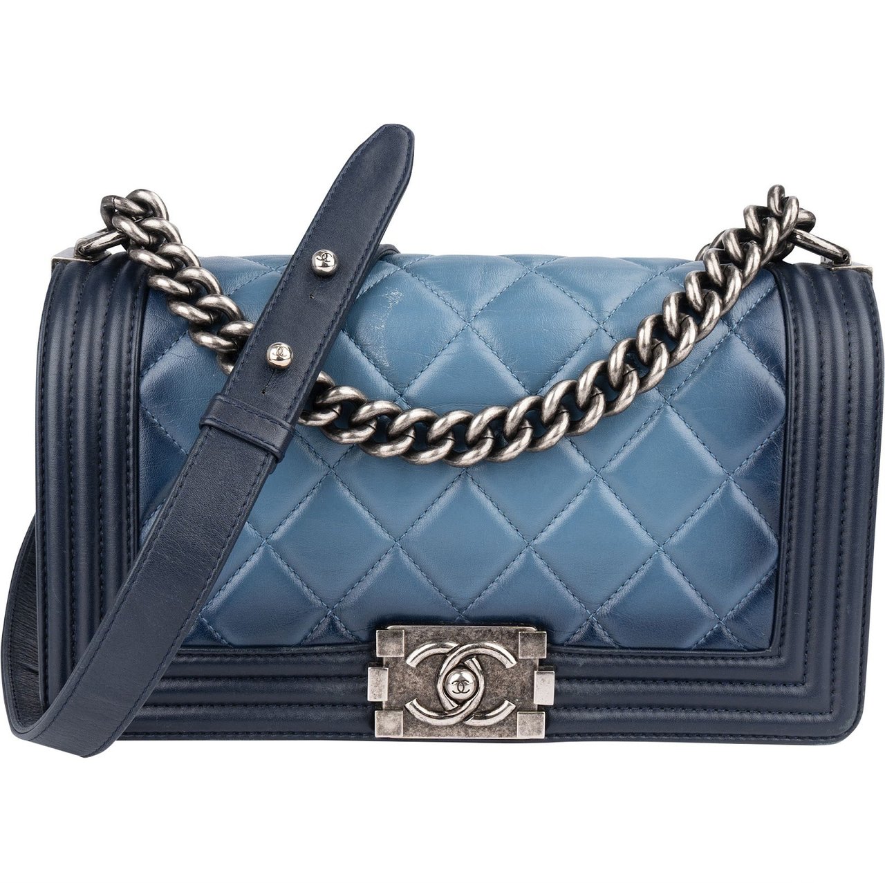 Chanel Chanel Quilted Lambskin Boy Single Flap Crossbody Bag Blauw