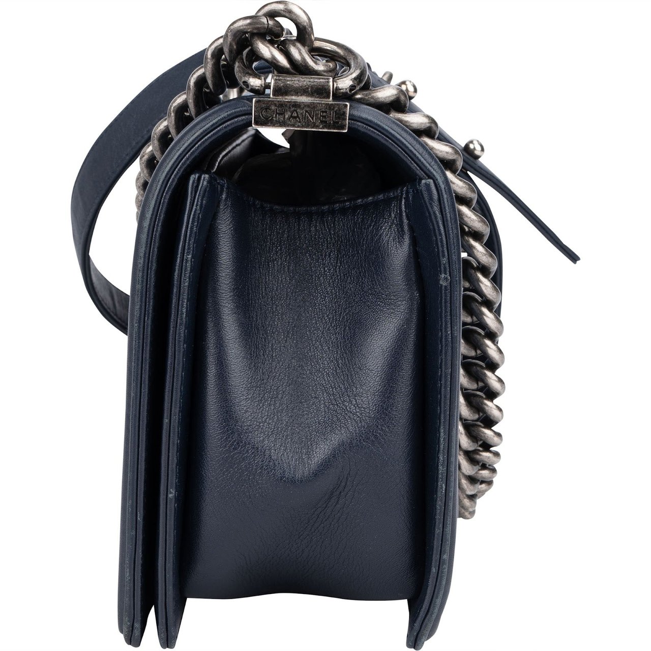 Chanel Chanel Quilted Lambskin Boy Single Flap Crossbody Bag Blauw