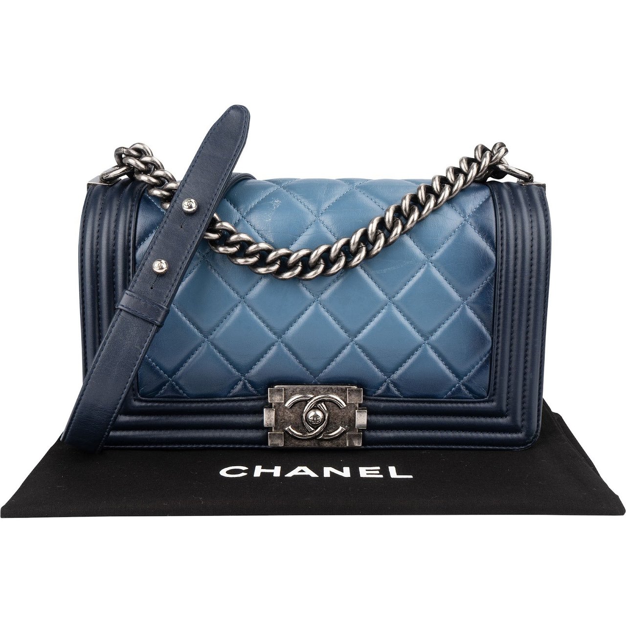 Chanel Chanel Quilted Lambskin Boy Single Flap Crossbody Bag Blauw