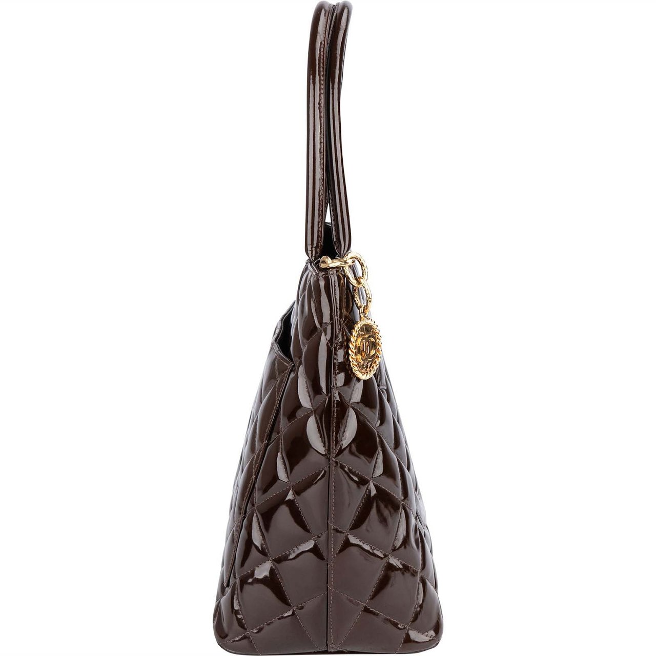 Chanel Chanel Quilted Patent Leather CC Medallion Handbag Bruin