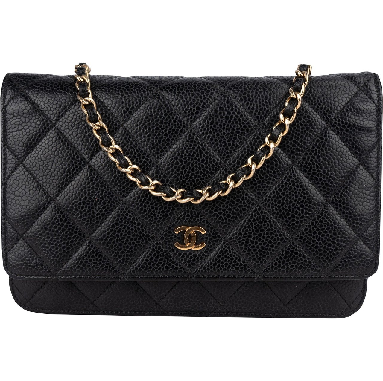 Chanel Quilted Caviar Leather Wallet On Chain Crossbody Bag Zwart