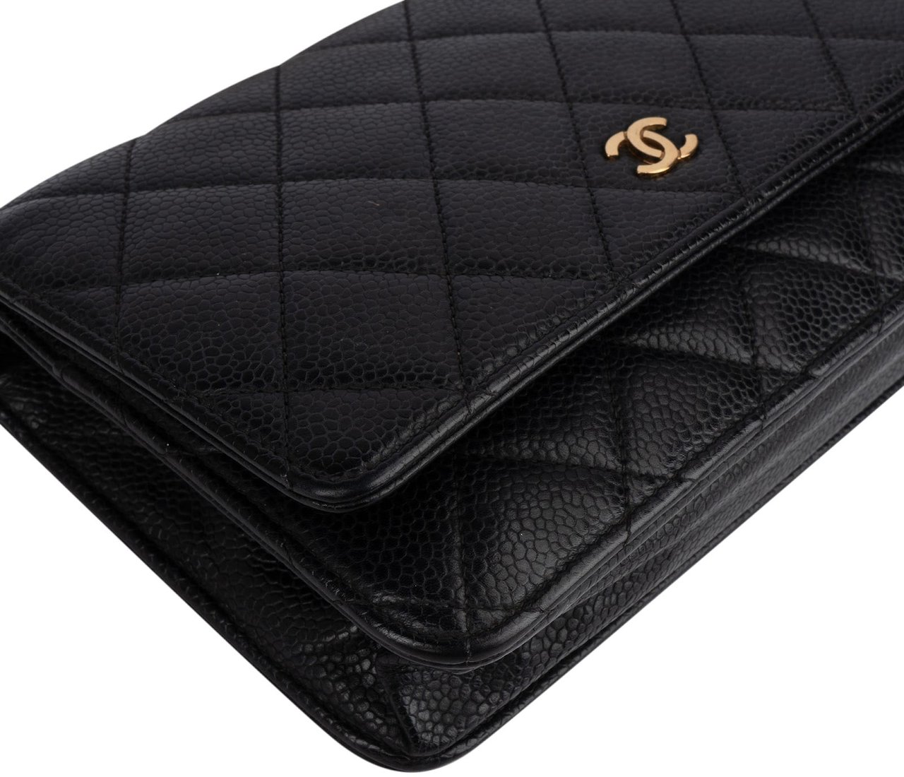 Chanel Quilted Caviar Leather Wallet On Chain Crossbody Bag Zwart