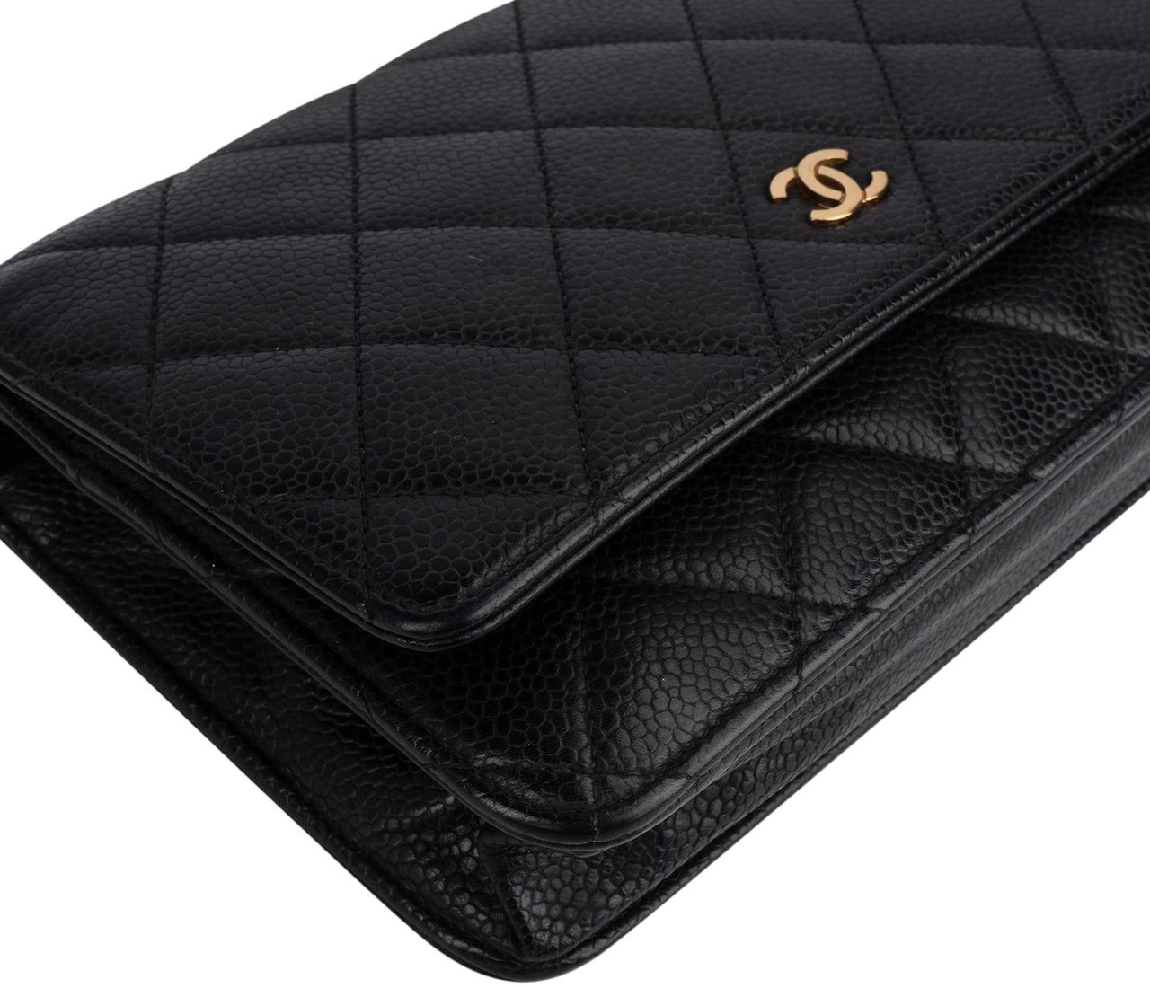 Chanel Quilted Caviar Leather Wallet On Chain Crossbody Bag Zwart