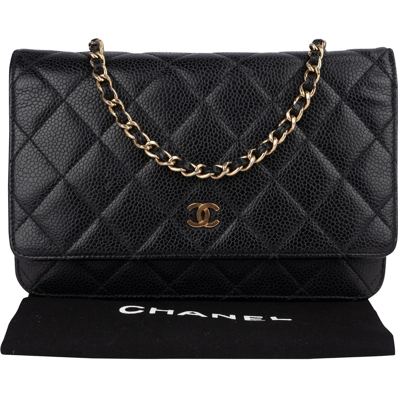 Chanel Quilted Caviar Leather Wallet On Chain Crossbody Bag Zwart