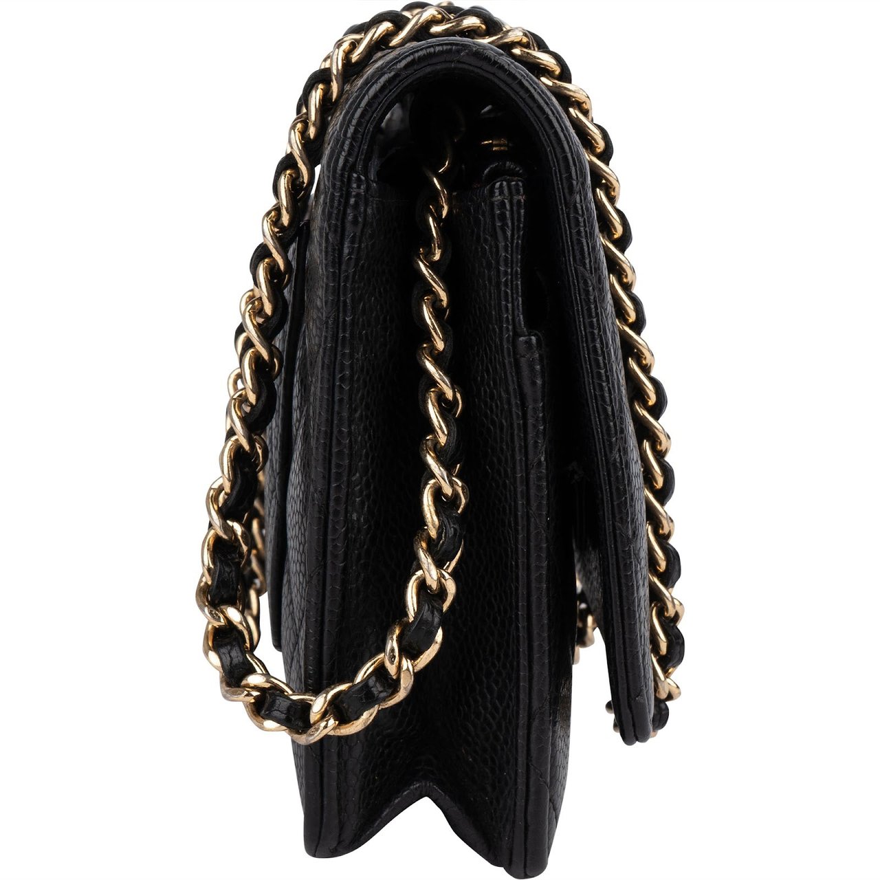 Chanel Quilted Caviar Leather Wallet On Chain Crossbody Bag Zwart