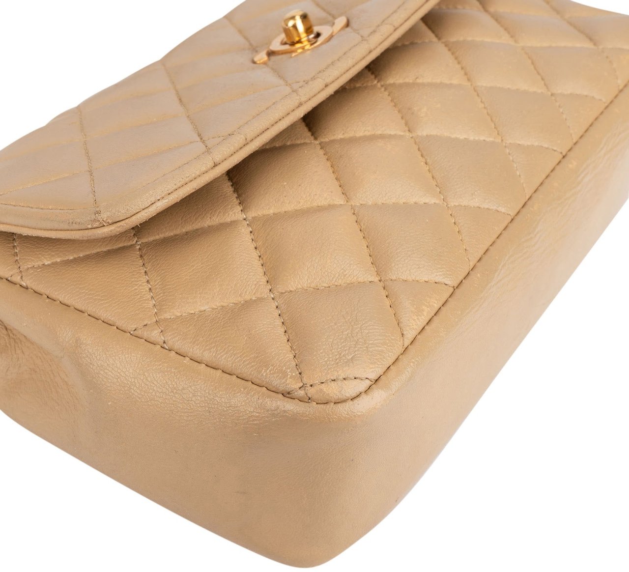 Chanel Chanel Quilted Lambskin 24K Gold Small Single Flap Crossbody Bag Beige