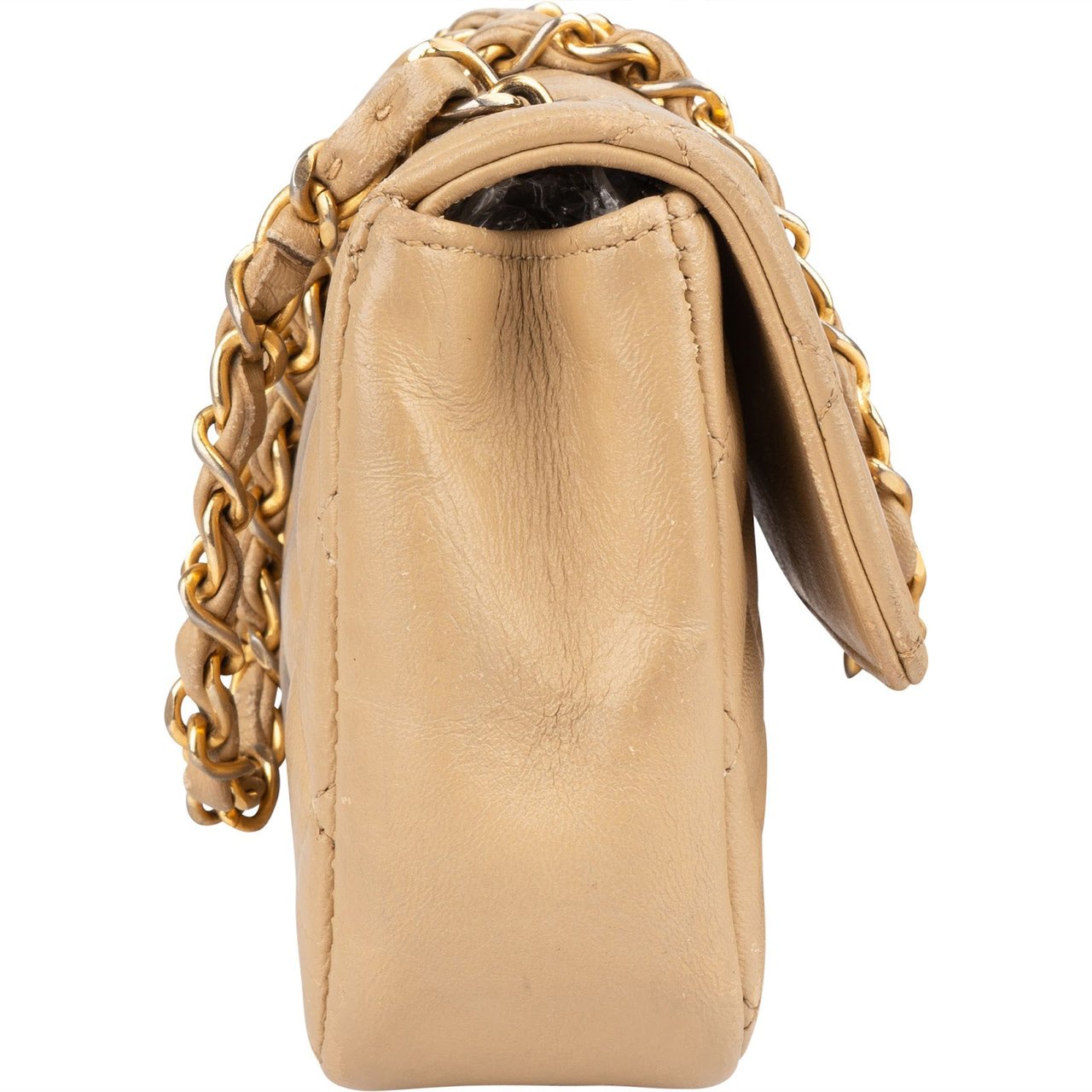 Chanel Chanel Quilted Lambskin 24K Gold Small Single Flap Crossbody Bag Beige