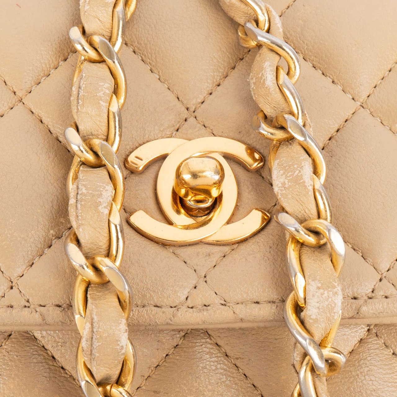 Chanel Chanel Quilted Lambskin 24K Gold Small Single Flap Crossbody Bag Beige