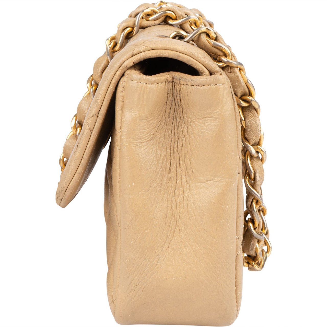 Chanel Chanel Quilted Lambskin 24K Gold Small Single Flap Crossbody Bag Beige