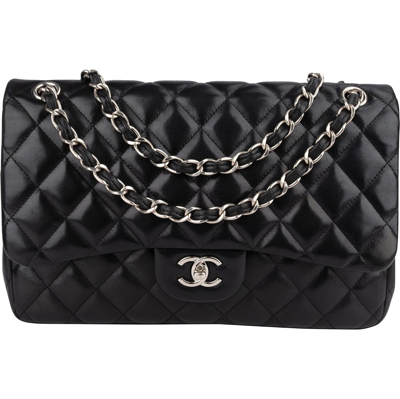 Chanel Chanel Quilted Lambskin Jumbo Double Flap Crossbody Bag Zwart